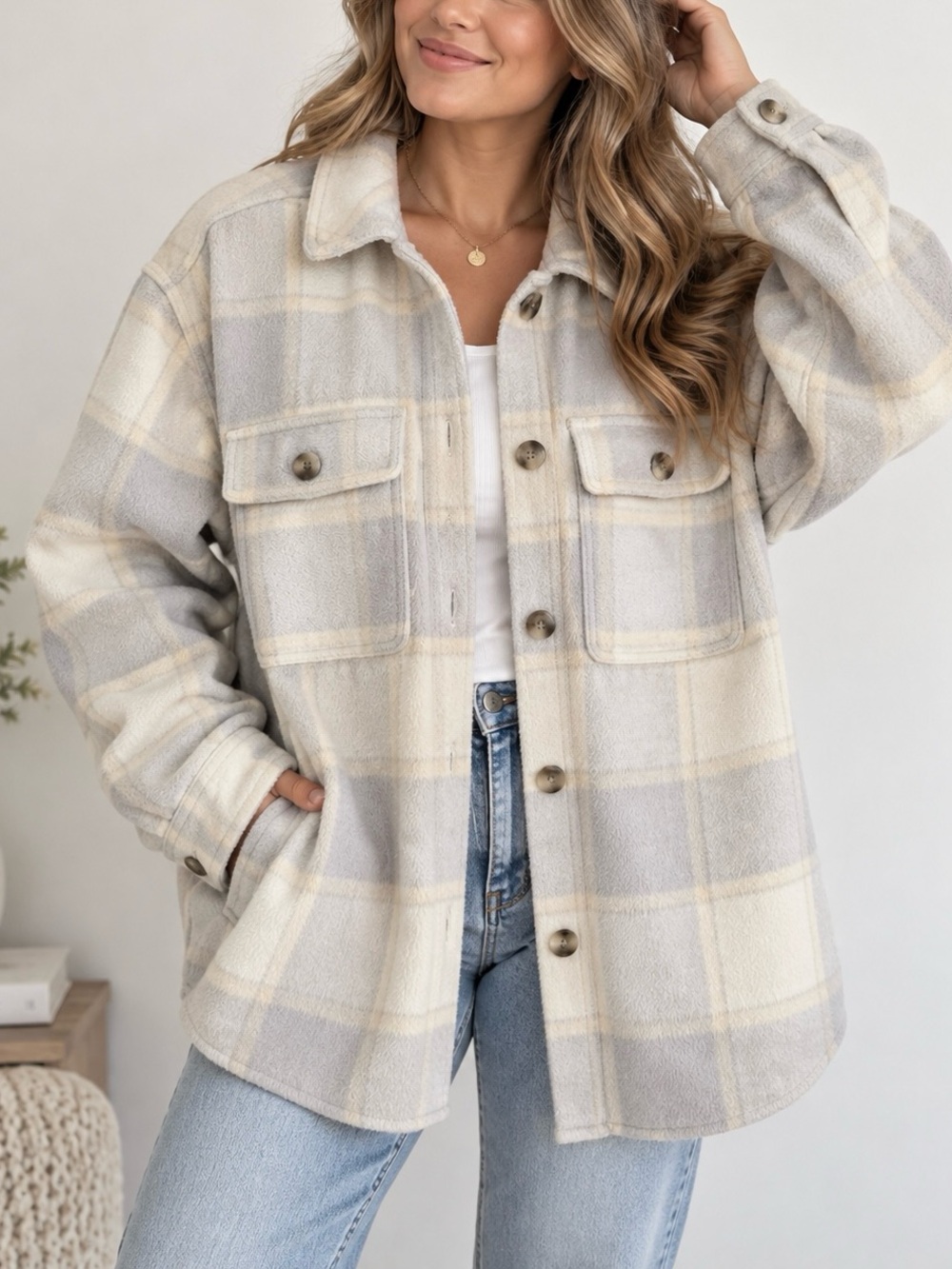 Old Navy Plaid Soft-Brushed Utility Shacket for Women (Size XL)
